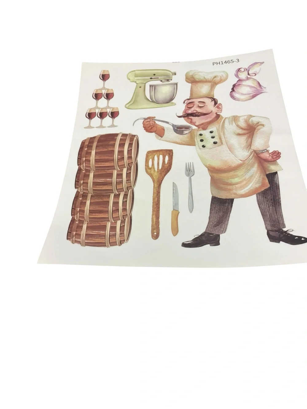 Chef Illustration Kitchen Wall Decal - White, Brown, and Orange Accents